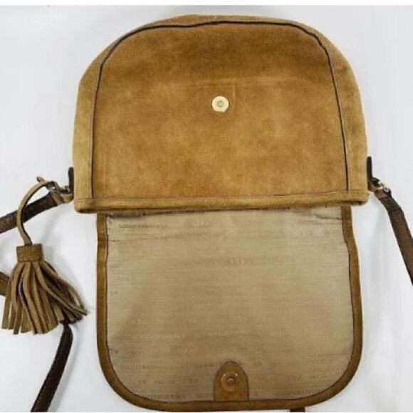 🛍️Lauren Ralph Anaville nutmeg leather suede saddle 💼 bag 🎀Purse - Picture 4 of 14